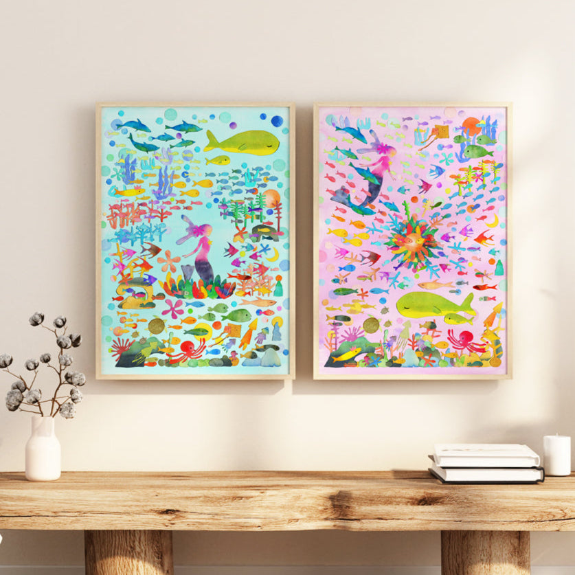 海のマーメイド Pink & Blue(2枚セット)/人魚姫と魚たちのコロニー