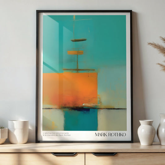 P-22 ターコイズブルーの絵画《色彩の静寂-Serenity in Color》A3