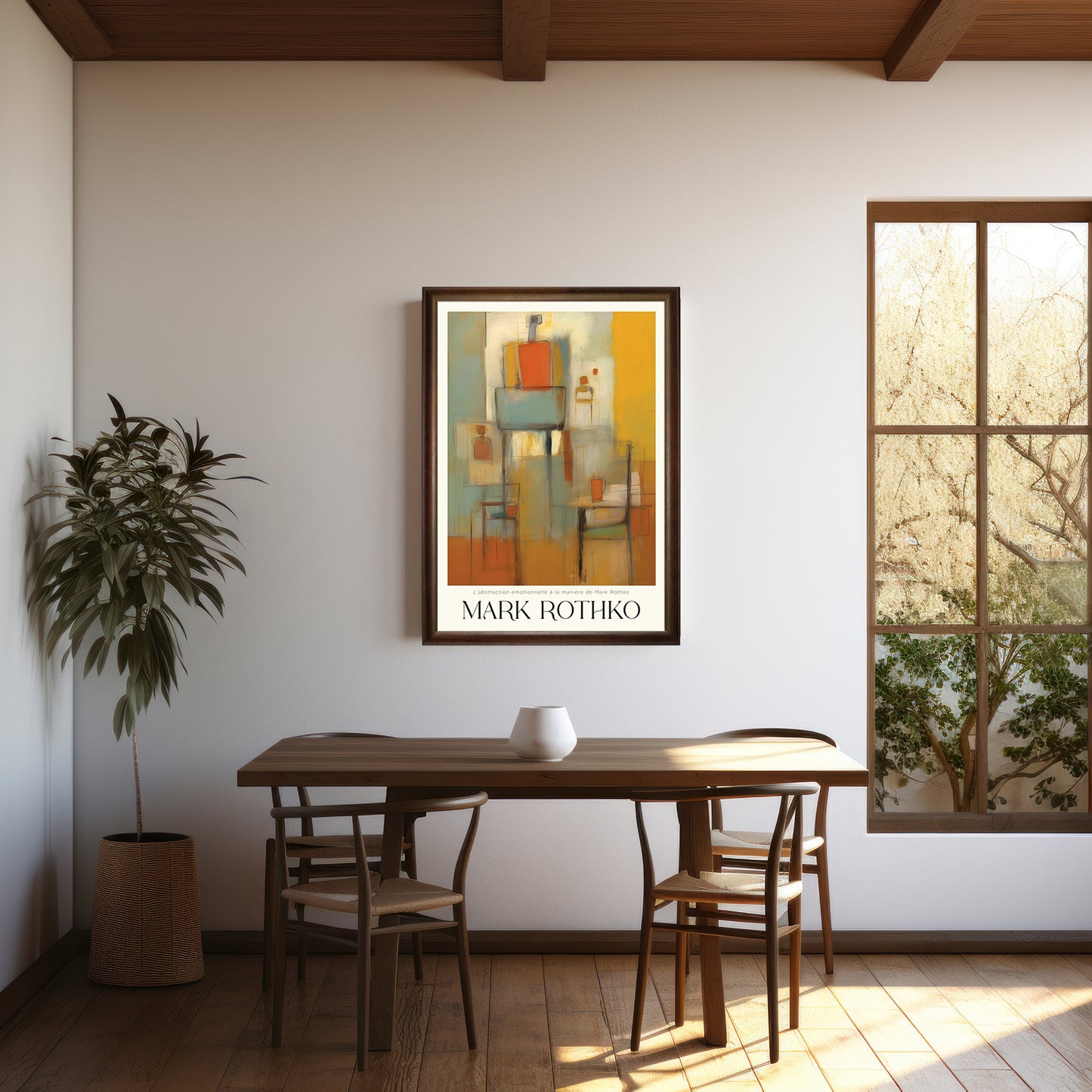 色彩の静寂ー ターコイズブルーの絵画 額装 (木製額) マーク・ロスコ - スタイル 〈Serenity in Color〉日本製 アートフレーム A3