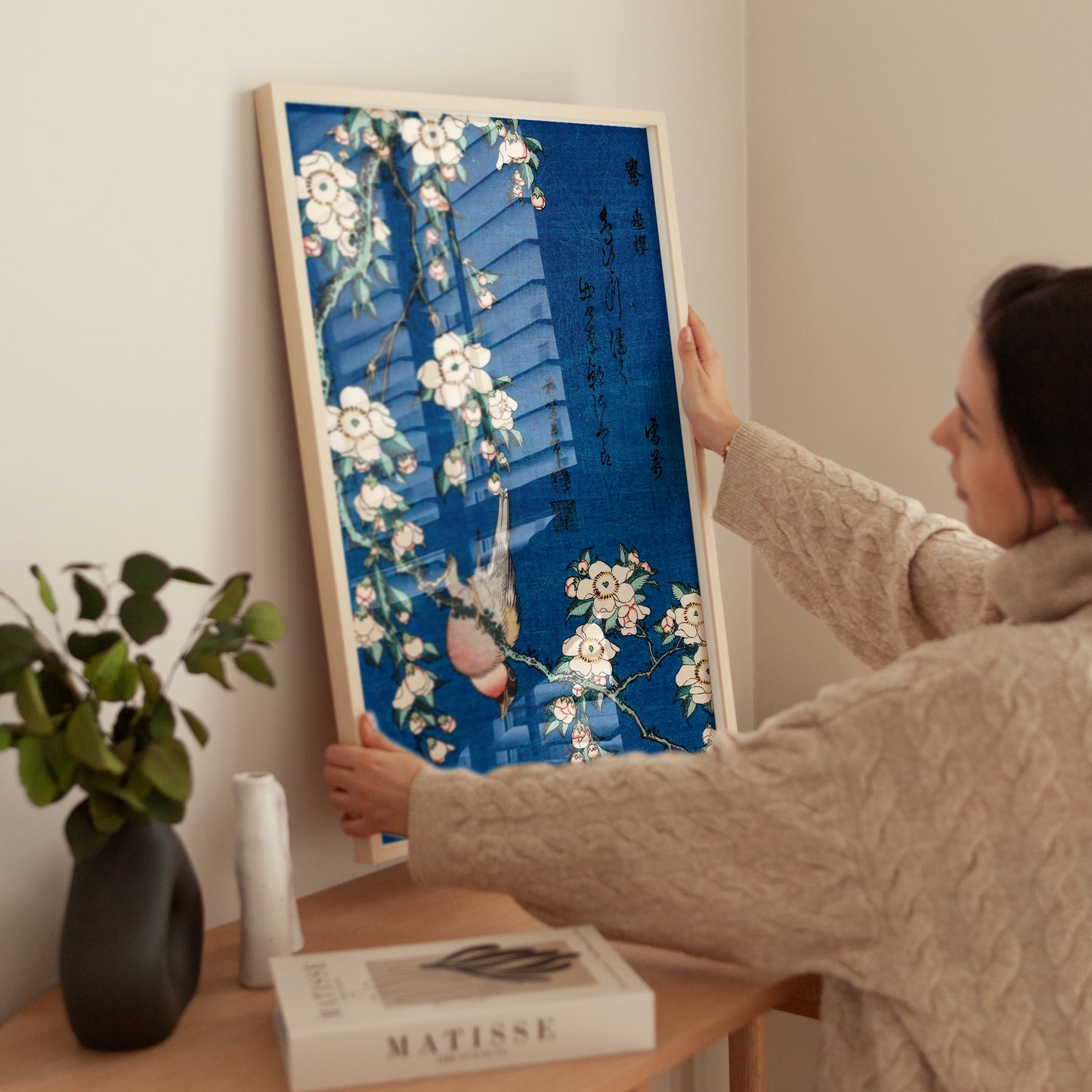 鷽に垂桜 12×18 / 葛飾北斎