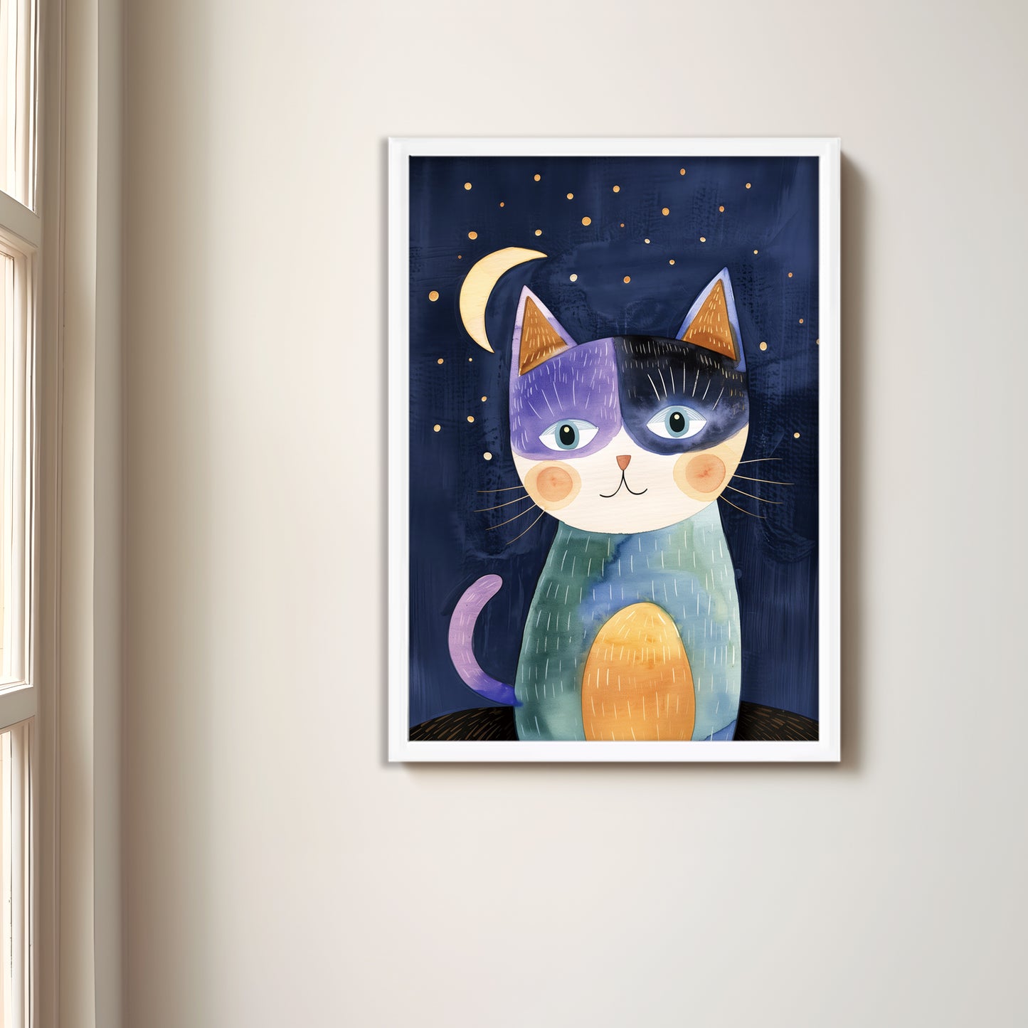 月とねこ 複製画 マット紙 A4 フレーム入り(IKEA)