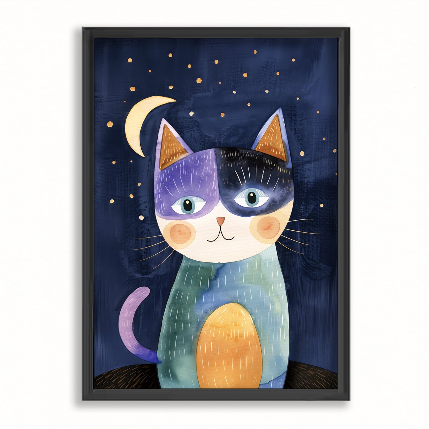 月とねこ 複製画 マット紙 A4 フレーム入り(IKEA)