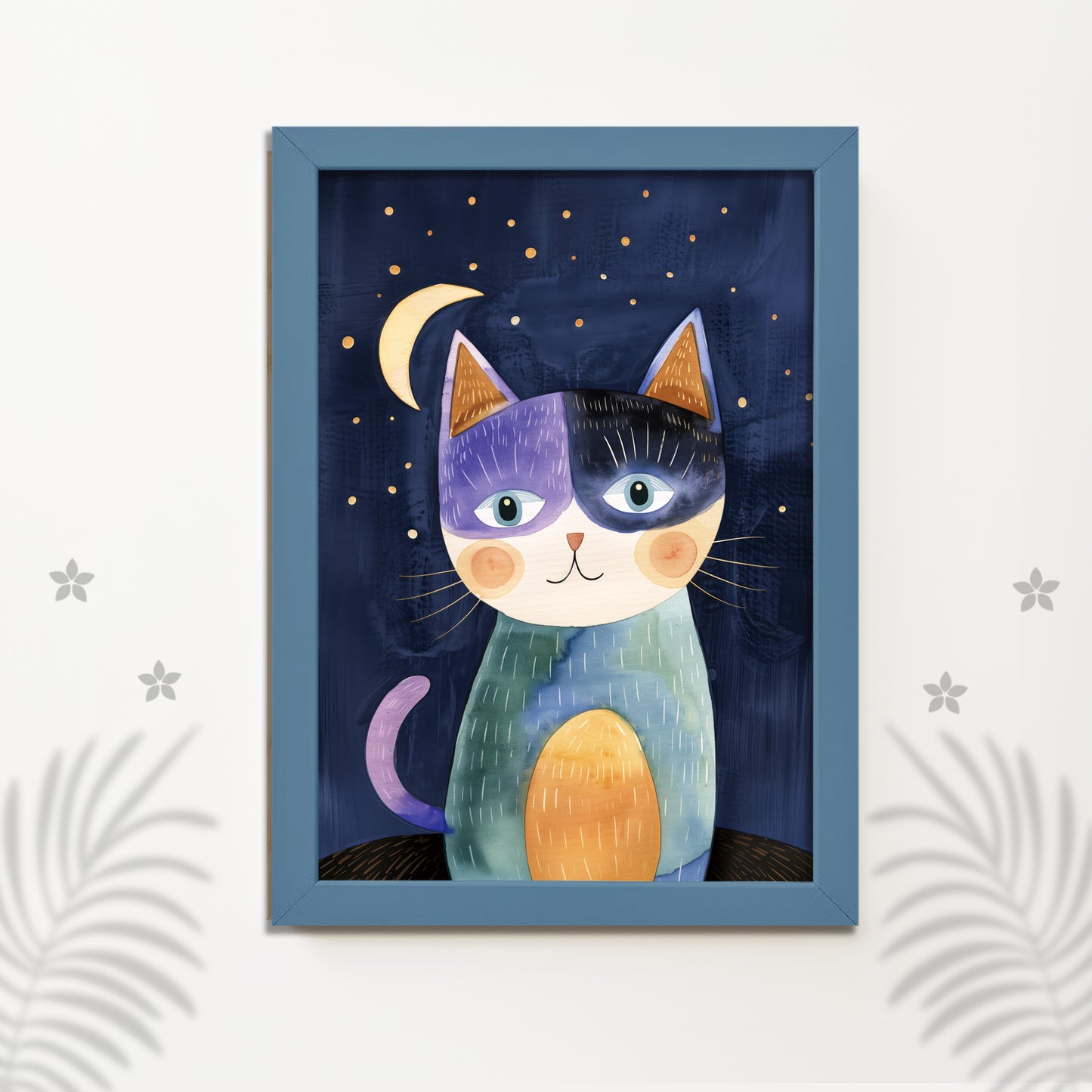 月とねこ 複製画 マット紙 A4 フレーム入り(IKEA)