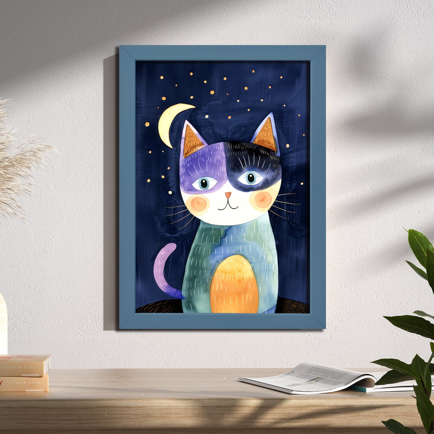 月とねこ 複製画 マット紙 A4 フレーム入り(IKEA)