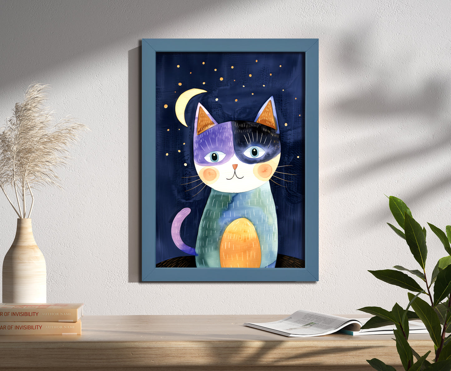 月とねこ 複製画 マット紙 A4 フレーム入り(IKEA)