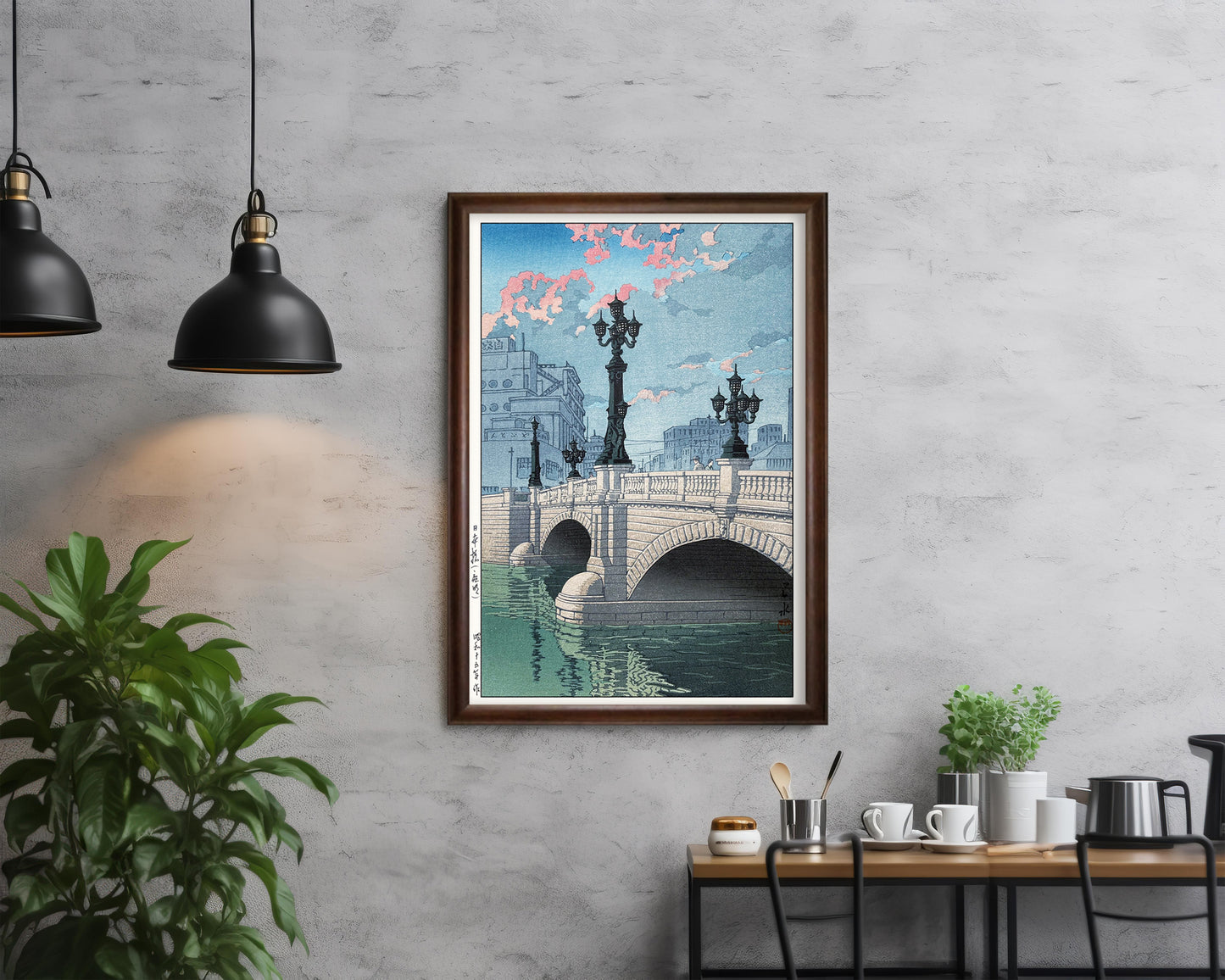 「日本橋 夜明け」川瀬巴水 / 木製額(額装)木版画複製 日本製 ギャラリー品質 A3