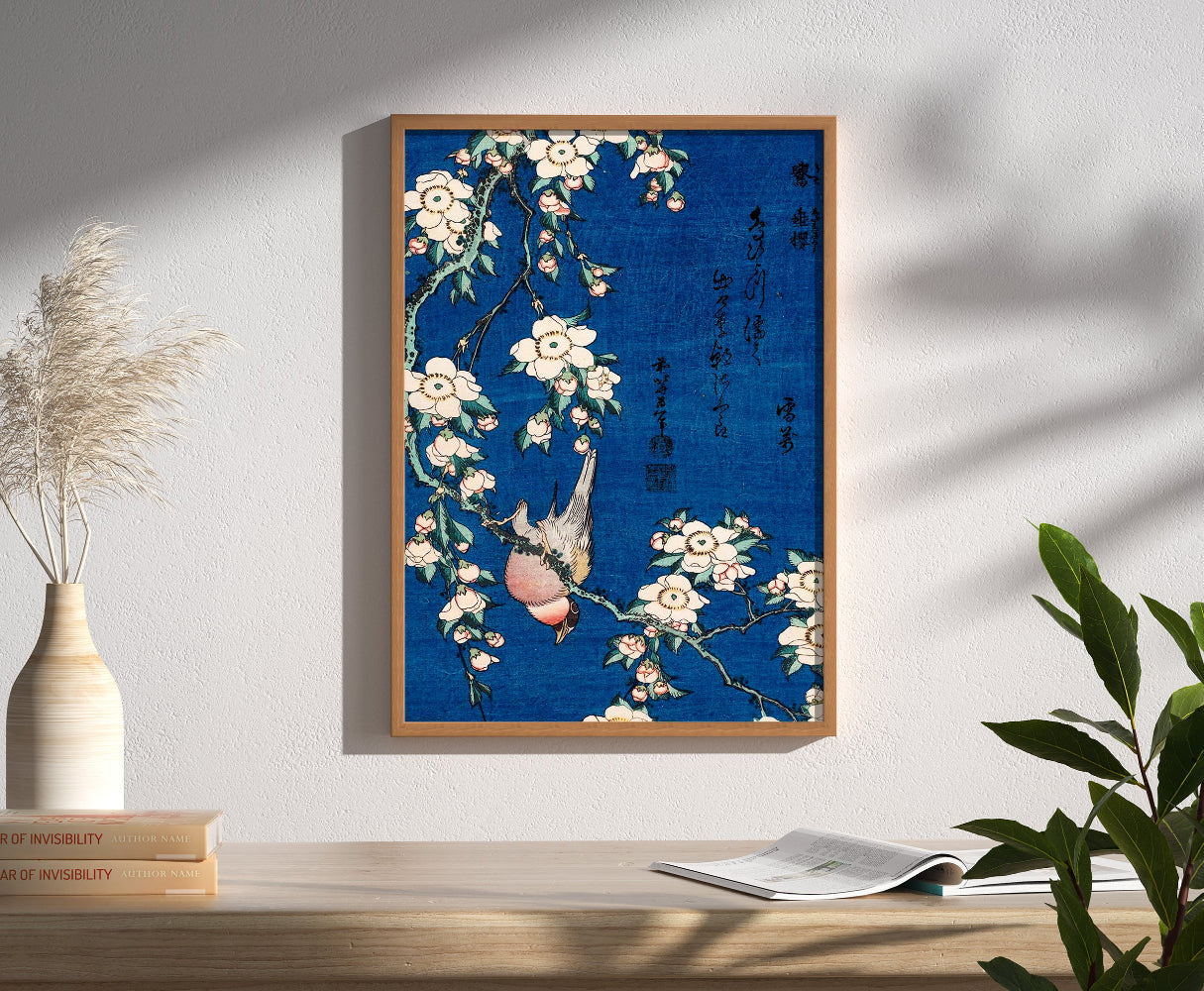 鷽に垂桜 12×18 / 葛飾北斎
