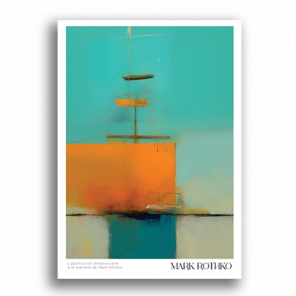 色彩の静寂ー ターコイズブルーの絵画 A3ポスター マーク・ロスコ - スタイル 〈Serenity in Color〉日本製