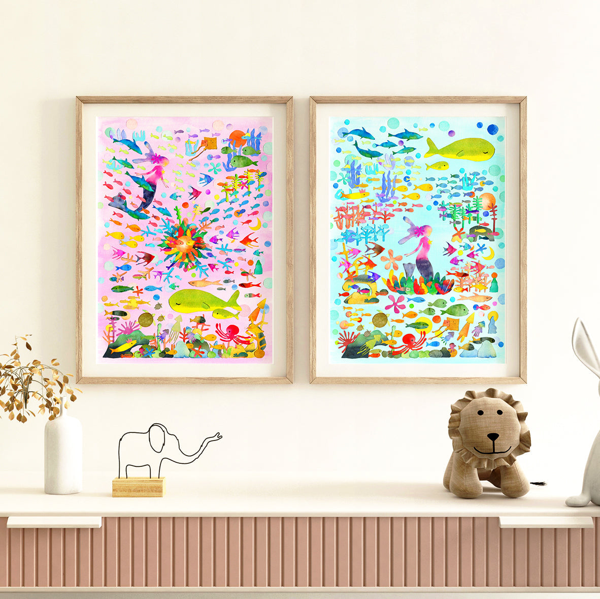 海のマーメイド Pink & Blue(2枚セット)/人魚姫と魚たちのコロニー