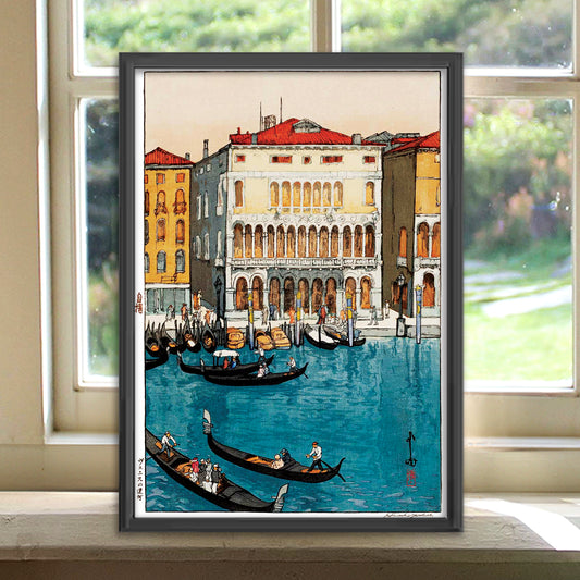 ヴェニスの運河　/ 吉田博  木版画複製 マット紙  A4   IKEAフレーム入り