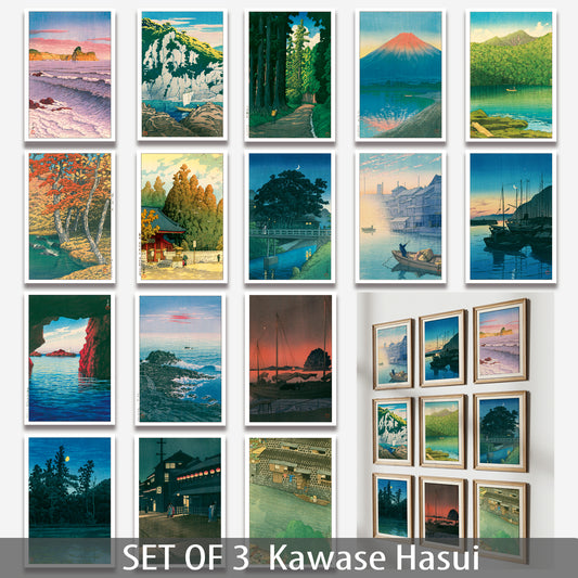 3枚セット 16作品より選択 川瀬巴水  12×18(11×17＋マージン）  木版画複製 　日本製