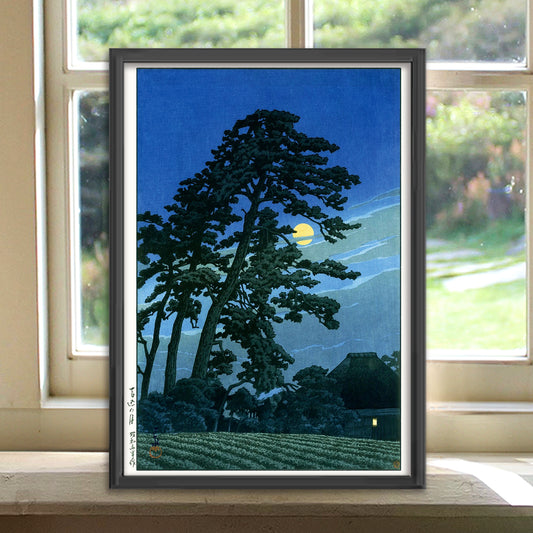 馬込の月    東京二十景 / 川瀬巴水  木版画複製 マット紙  A4     IKEAフレーム入り