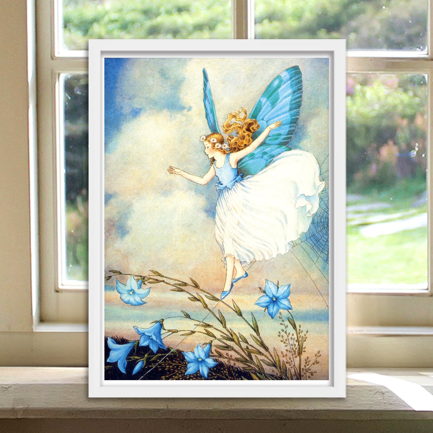 物語の妖精 ブルー/ 高品質紙　アンティーク・ヴィンテージ　マット紙  A4   IKEAフレーム入り