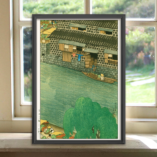 大根がし  / 川瀬巴水 木版画複製 マット紙  A4   IKEAフレーム入り