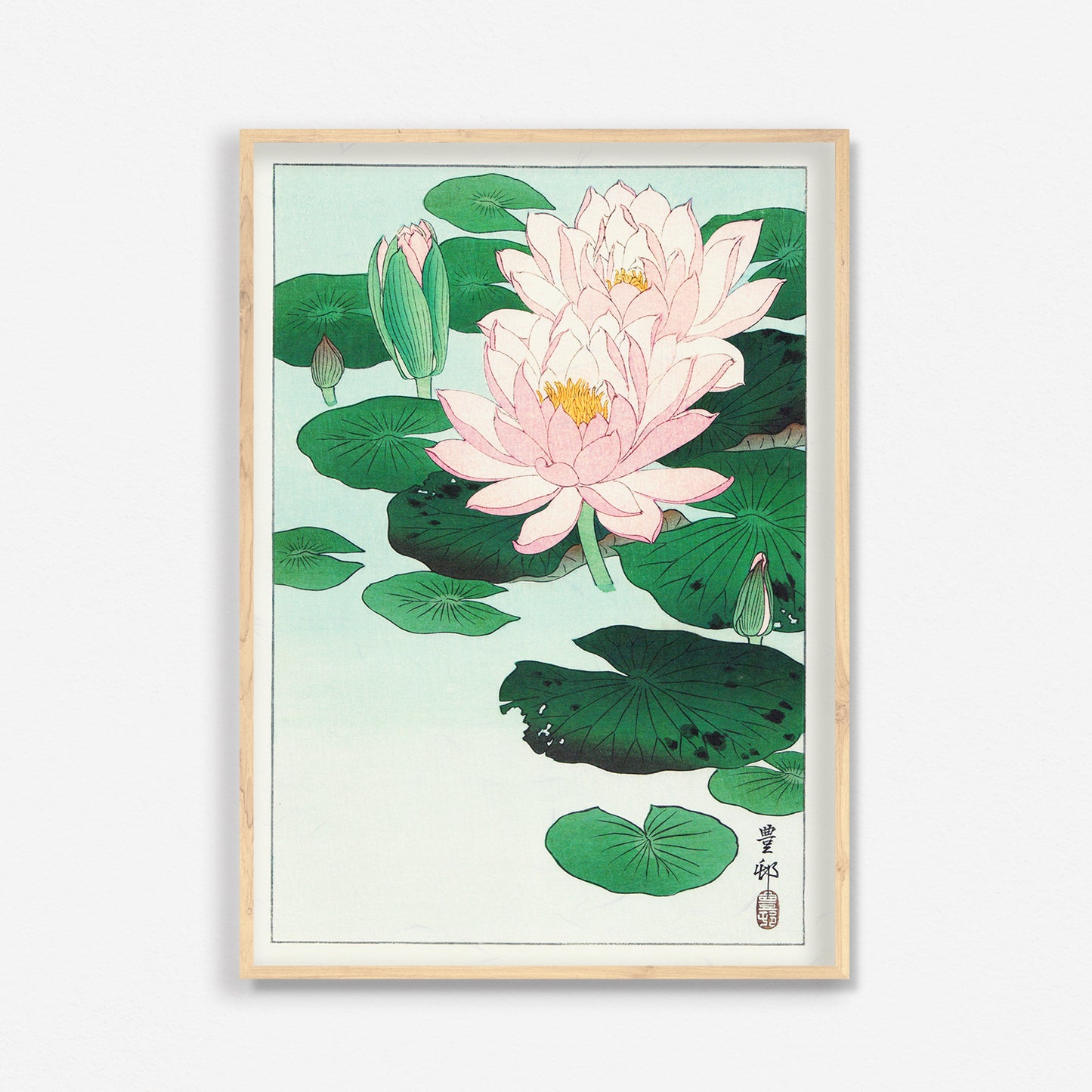 蓮の三作/小原古邨  木版画複製　しこくてんれい（和紙の風合い）花鳥風月　