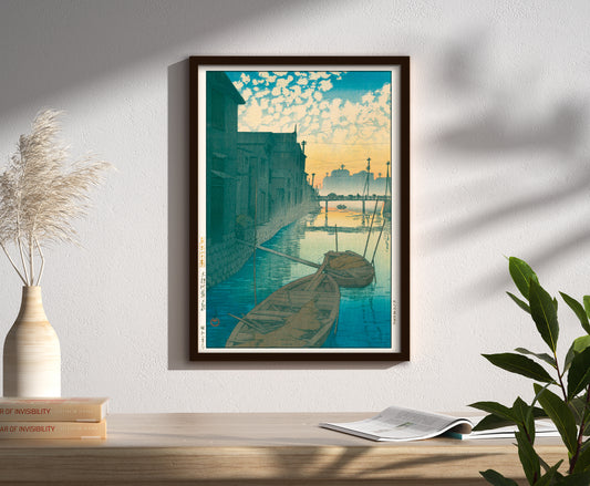 大根河岸の朝 / 川瀬巴水  木版画複製 マット紙  A4   IKEAフレーム入り