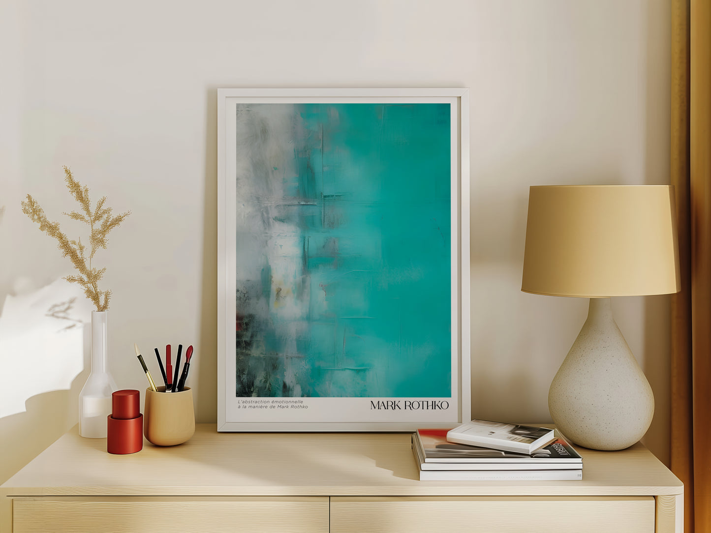 ターコイズ  フリュイド(流体)の絵画 A3ポスター マーク・ロスコ - スタイル 〈Serenity in Color〉日本製