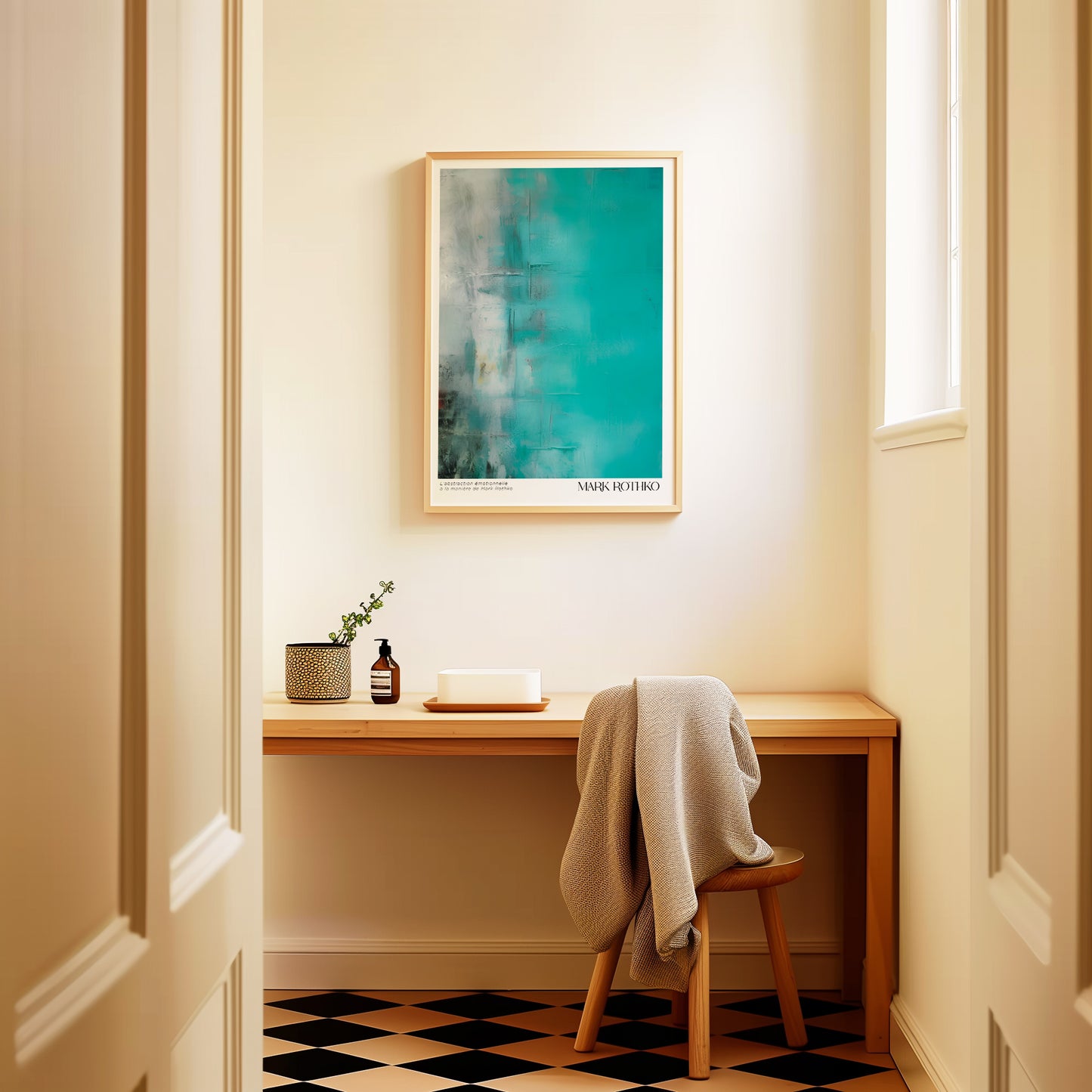 ターコイズ  フリュイド(流体)の絵画 A3ポスター マーク・ロスコ - スタイル 〈Serenity in Color〉日本製