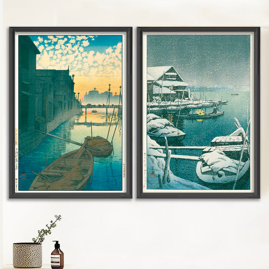 2枚セット /  雪の向島　大根河岸の朝 A4サイズ フレーム入(IKEA)