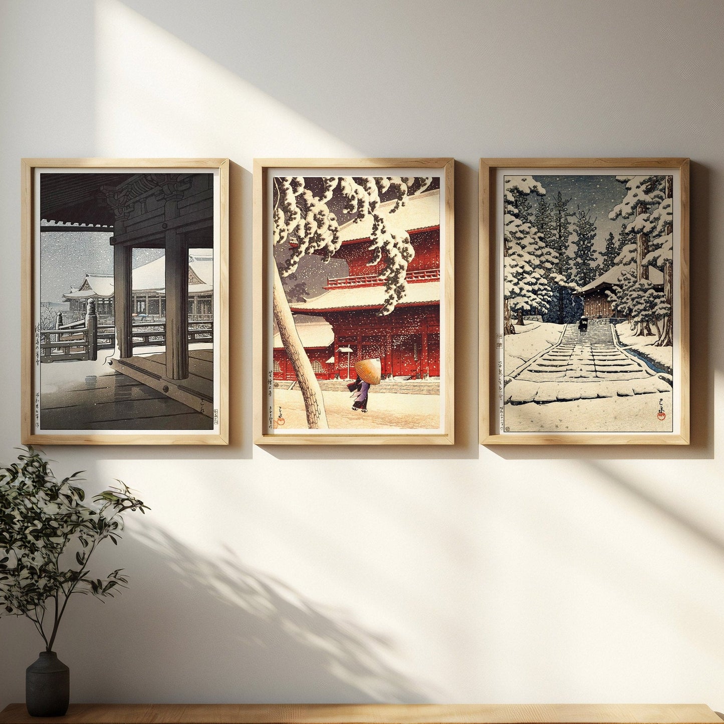 001 Set of 3 「Shrines in Japan」 (A3)size / Kawase Hasui ,made in Japan