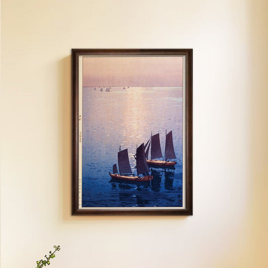 吉田博「光る海」　木製額（額装）木版画複製 日本製   ギャラリー品質  A3