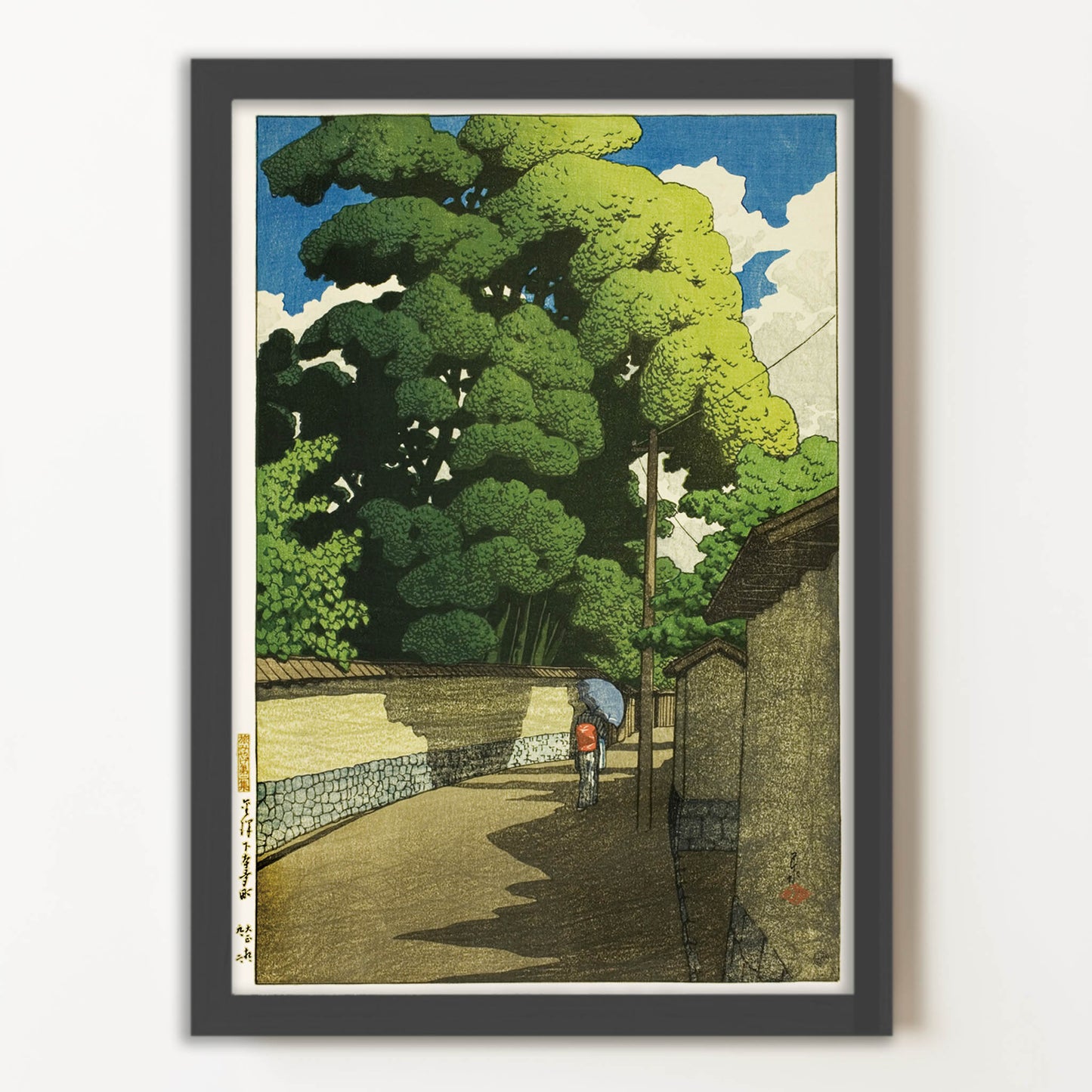 金澤下本多町 / 川瀬巴水  木版画複製 マット紙  A4   フレーム入り（艶消し黒）