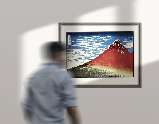 凱風快晴  額装 - マット付き額装（大衣サイズ） 葛飾北斎　木版画複製　日本製