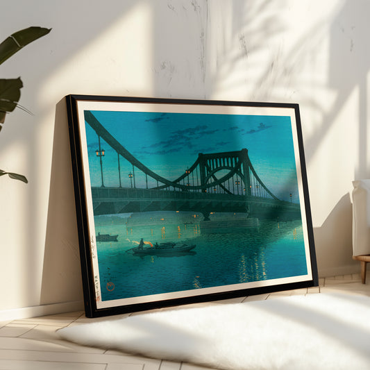 「清洲橋」1931 / 川瀬巴水  木版画複製  30×40cm  フレーム入り（艶消し黒）