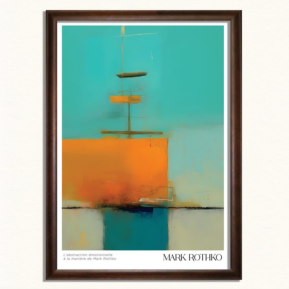 色彩の静寂ー ターコイズブルーの絵画 額装 (木製額) マーク・ロスコ - スタイル 〈Serenity in Color〉日本製 アートフレーム　A3
