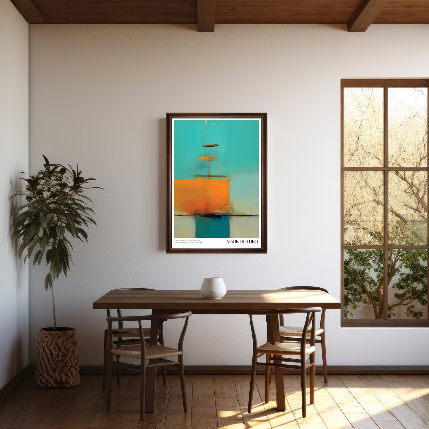 P-22  ターコイズブルーの絵画《色彩の静寂-Serenity in Color》A3