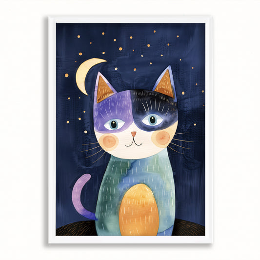 月とねこ　複製画  マット紙  A4   輸送額入り（IKEA）
