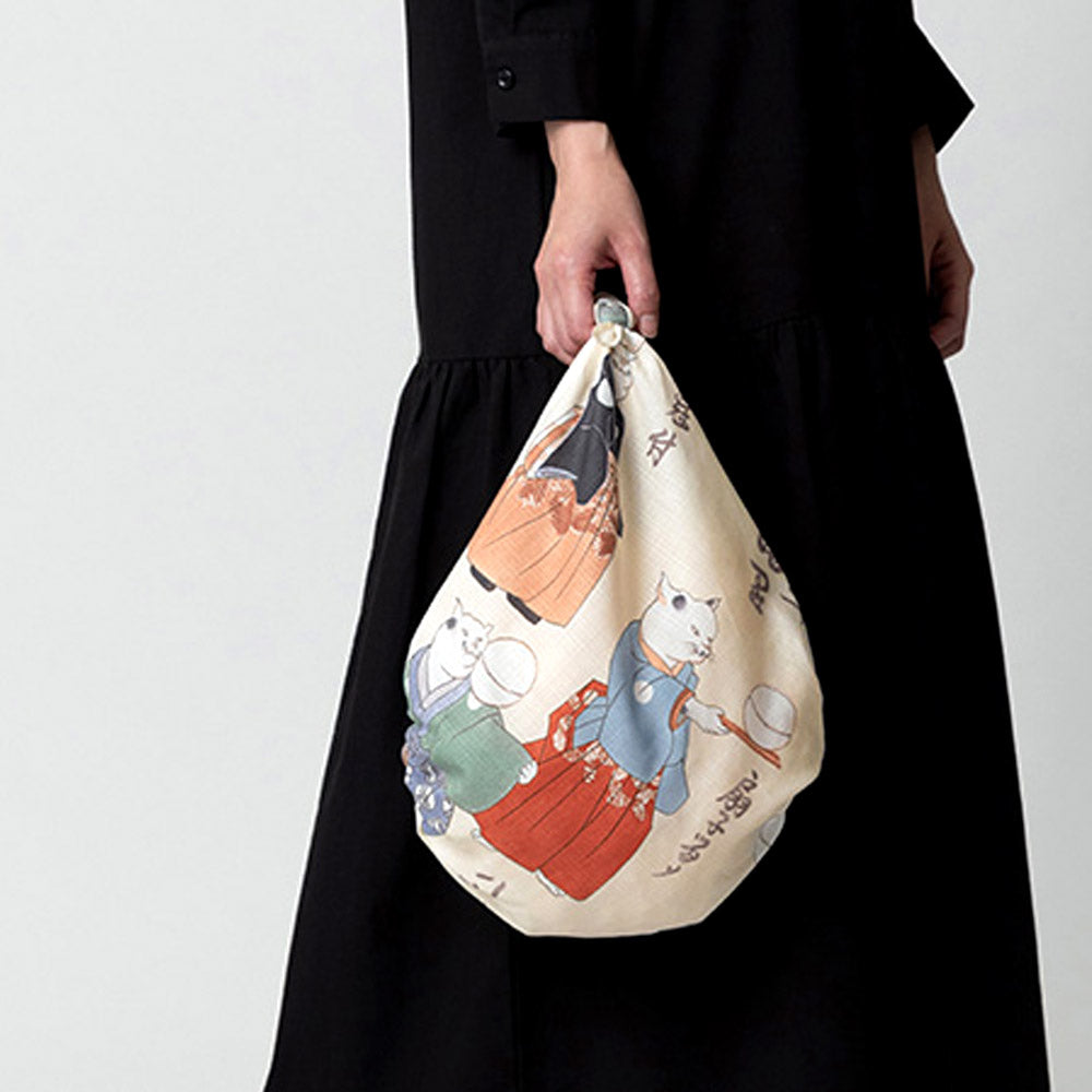 happy life cats  /Furoshiki  70x 70 cm (27″ x 27″) 100%organic cotton - Kuniyoshi Ukiyoe, Made in Japan