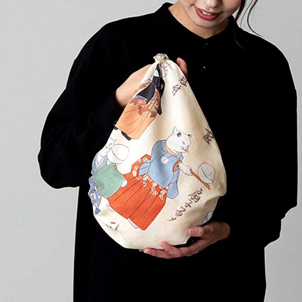 happy life cats  /Furoshiki  70x 70 cm (27″ x 27″) 100%organic cotton - Kuniyoshi Ukiyoe, Made in Japan