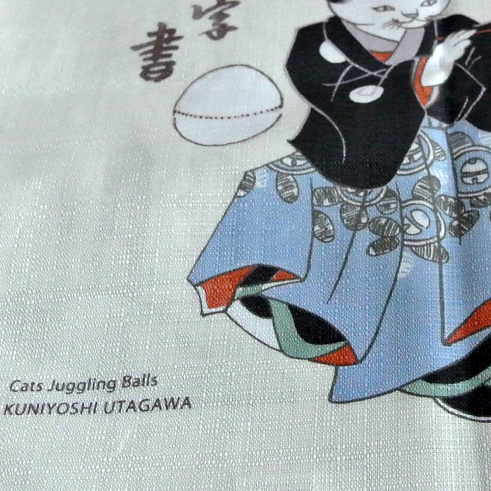 happy life cats  /Furoshiki  70x 70 cm (27″ x 27″) 100%organic cotton - Kuniyoshi Ukiyoe, Made in Japan