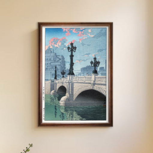 「日本橋 夜明け」川瀬巴水  / 木製額（額装）木版画複製 日本製   ギャラリー品質  A3
