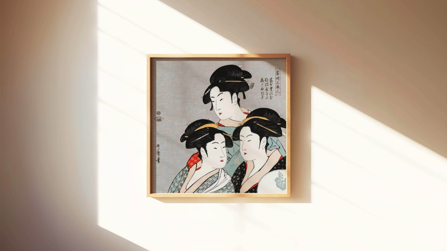 Kansei Sanbijin / Furoshiki  70x 70 cm (27″ x 27″) 100%organic cotton - Utamaro Ukiyoe, Made in Japan