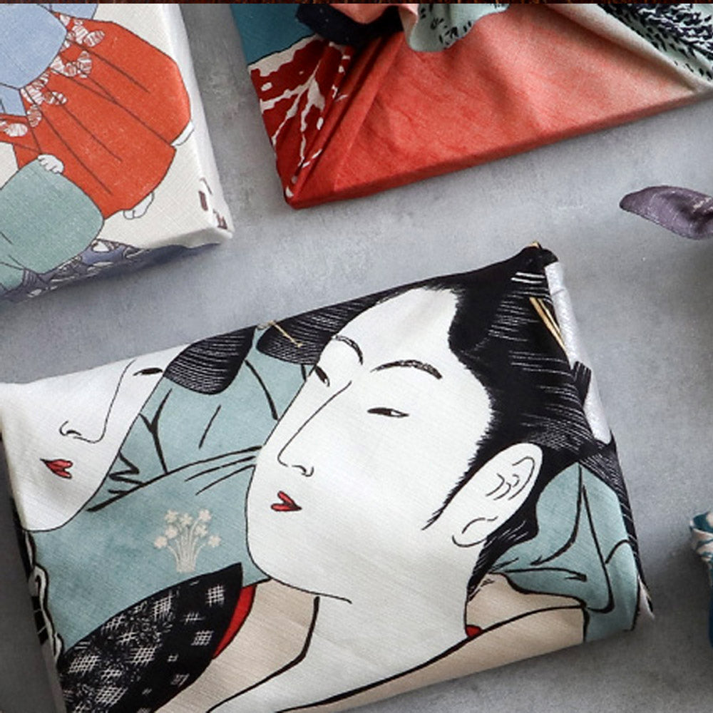 Kansei Sanbijin / Furoshiki  70x 70 cm (27″ x 27″) 100%organic cotton - Utamaro Ukiyoe, Made in Japan