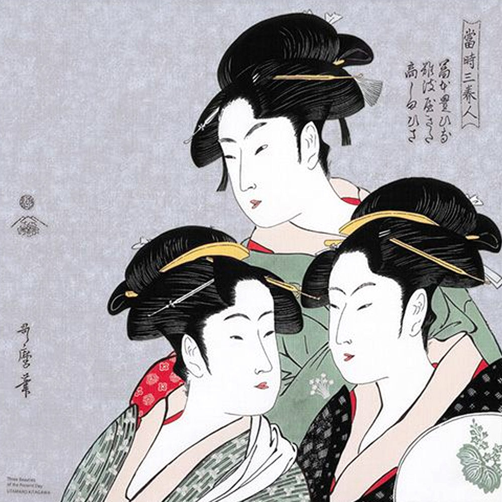 Kansei Sanbijin / Furoshiki  70x 70 cm (27″ x 27″) 100%organic cotton - Utamaro Ukiyoe, Made in Japan