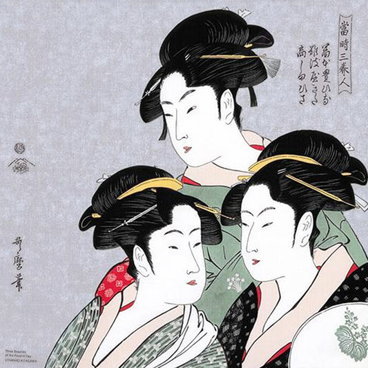 Kansei Sanbijin / Furoshiki  70x 70 cm (27″ x 27″) 100%organic cotton - Utamaro Ukiyoe, Made in Japan
