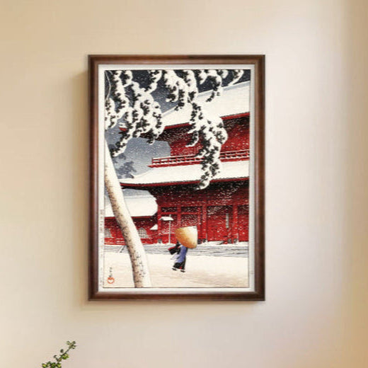 芝増上寺（1925）川瀬巴水  / 木製額（額装）木版画複製 日本製   ギャラリー品質  A3