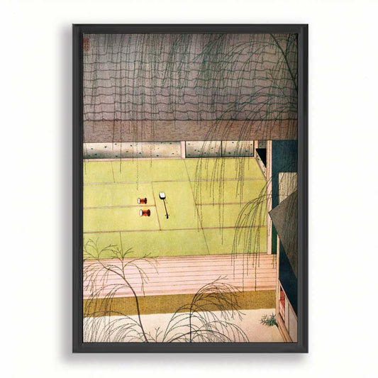 青柳/  小村雪岱 日本画  木版画複製 マット紙  A4   IKEAフレーム入り