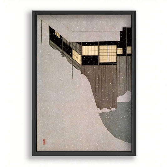 雪の朝 / 小村雪岱 日本画  木版画複製 マット紙  A4   IKEAフレーム入り